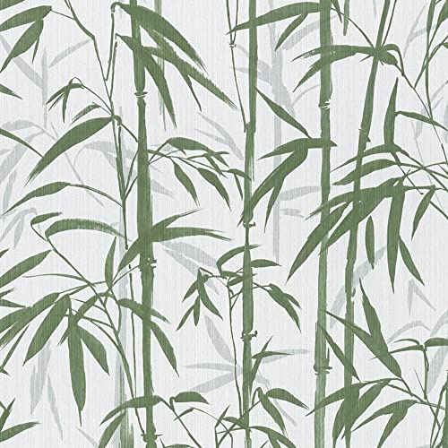 YöL Sample Green White Bamboo Wallpaper Jungle Tropical Textured Vinyl - Sample Piece