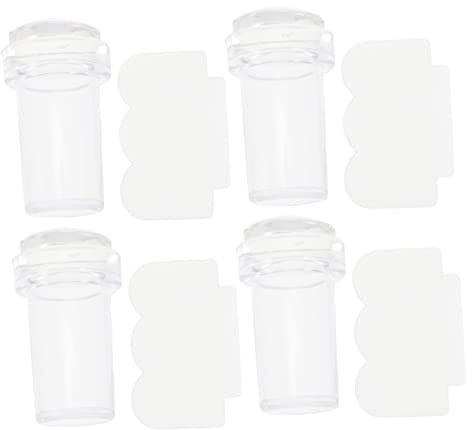 LALAFINA 4 Stück Nagelstempel Transparent aus Silikon mit 4 Schabern Maniküre Stempelwerkzeug für Selbstgemacht Nageldesign Vielseitig für Verschiedene Nagelgrößen und Nagelkunst