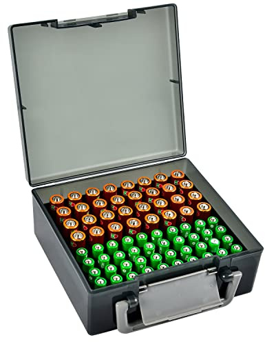 FULLCASE Battery Storage Organizer Holder Holds 72 AA AAA Batteries, Box Cases Garage Container, Home Drawer Organization Dispenser (Case Only) (Brown, Case Only)