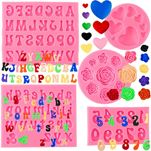 Moldes de letras del alfabeto, 5 unidades, con forma de corazón, forma de flor, molde de silicona para chocolate, fondant, arcilla polimérica, caramelos, decoración de pasteles