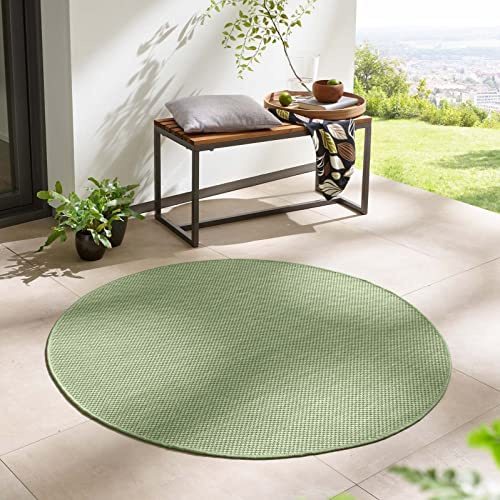 Taracarpet In- & Outdoor Teppich Wetterfest Wohnzimmer Balkon Küchenteppich Flachgewebe sisaloptik meliert Einfarbig Uni grün 120x120 cm rund