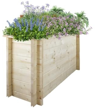 TIMBELA Odlingslåda trä - 118x38xH57 cm - Rabatt för trädgård - Örtbädd - Blomlåda trä - Planteringsträ - Upphöjd bädd balkong Trädgårdsterrass - Massiv 28 mm Furu/Gran M614