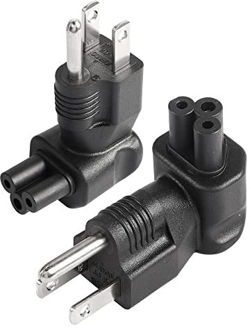 CERRXIAN 90 Degree IEC320 C5 to NEMA 5-15P Power Extension Adapter, 3 Prong AC Mickey Mouse Plug Power Adapter, 10A/125V Universal AC Cable US Plug Replacement - 2 Pack