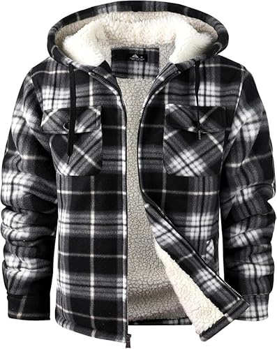 zitysport Veste Chemise Homme Toison Carreaux Doublé Sweat Capuche Manteau Doublure Polaire Hiver Avec Poches Flannel Veste à Capuche Hommes