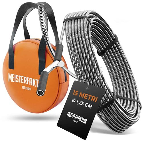 Meisterfaktur Sonda Sturatubi per Pulizia 3.0 [15m] - Estremamente Lunga - Molla Stura Tubi Ideale per Scarichi Intasati in Profondità - Sonda Idraulica per Tubi e Sifoni per Amanti del Fai da Te!