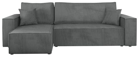 Mirjan24 Ecksofa Kobaro Cord Sofa Eckcouch Couch mit Schlaffunktion und Bettkasten Ottomane Universal, L-Form Couch Schlafsofa Bettsofa Farbauswahl (Poso 22)