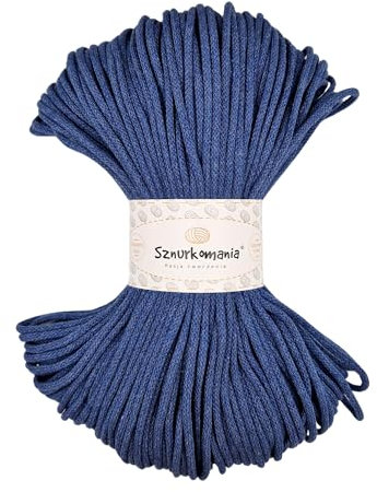 Sznurkomania, Cordoncino in cotone intrecciato, 3 mm, 100 m, 46 colori, corda macramè, filato macramè, filato di alta qualità, corda macramè, (jeans)