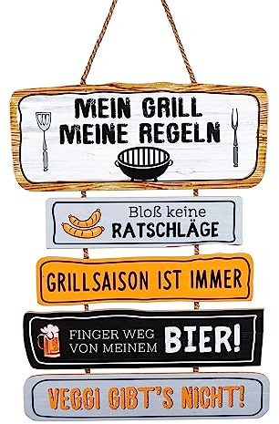 Hängeschild Grillregeln aus Holz -Wetterfest – Mein Grill, meine Regeln – BBQ-Schild für Grillplatz & Terrasse