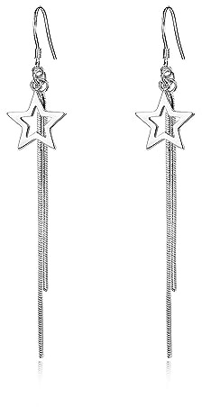 Loutade 925 Sterling Silber Ohrringe Hängend - Haken Stern Ohrhänger Lang, Leicht Hypoallergen für Damen und Mädchen zum Geburtstag