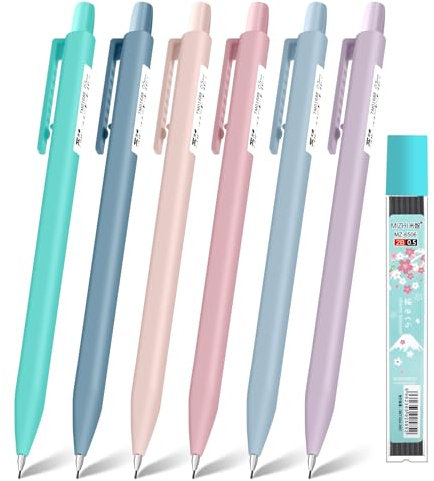 OFFCUP Druckbleistift-Set, 6 Minenbleistift 0.5mm, Pastell-Druckbleistift-Set mit Radierspitze