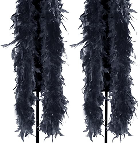 2 Stück Federboa, 200cm Federschal Einfarbig Weihnachtsboa Damen Truthahnfedern Flauschige Federboa Weihnachten Girlande Bunte Federboa zum Basteln DIY Gatsby Karneval Halloween Fasching Kostümzubehör