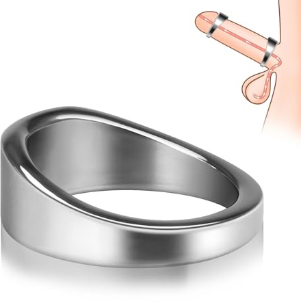 Anillos de pene de acero inoxidable para hombres, Anillo de pene de placer para el aumento de la potencia Anillo de glande ergonómico Anillo de testículo de metal (M)