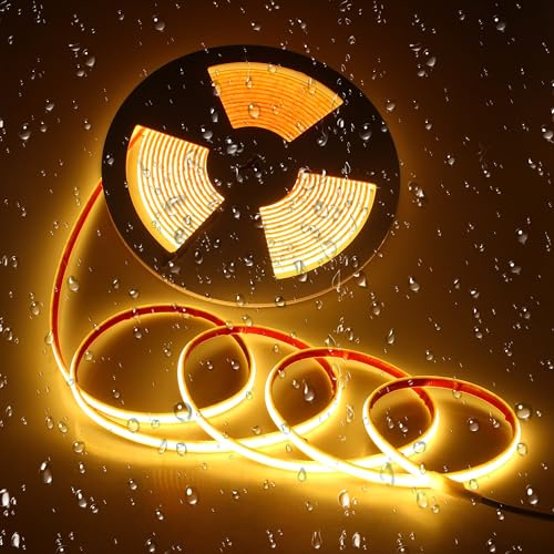 ALITOVE COB LED Streifen 10m Aussenbereich 24V Warmweiß Selbstklebend IP68 | Wasserdicht, 3000K, 240LEDs/m, Für Haus Garten Terrasse Traufe, Ohne Netzteil und Dimmer