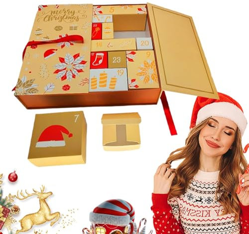 Duqulle -Adventskalender - Geschenkbox mit Weihnachtszahlen | 24 Tage Weihnachts-Zahlenboxen aus Pappe, Weihnachts-Countdown-Kalender, nachfüllbare Advents-Geschenkbox für Kinder, Erwachsene