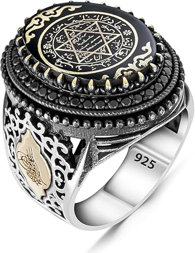 TAKILINGO Anillo de sello de los siete arcángeles para hombre, sello de Salomón, cábala, plata de ley 925, triángulo negro, estrella de David, anillo de amuleto de protección para hombres, Plata de