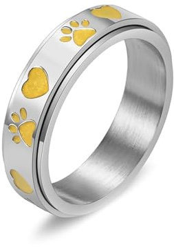 Skcess Edelstahl Ringe Damen, Ringe Frauen Silber Angst-Spinner-Ring, 6 Mm, Fußabdruck-Herz Geschenke für Damen Frauen Freundin Größe 52 (16.6)