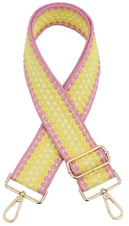 Whakano Taschengurt Breit Taschen 5CM,Verstellbarer Schultergurt,Taschengurte Zum Wechseln,Längenverstellbarer 75-130cm Schulterriemen,DIY Zubehör für Tasche,Crossbody-Taschengurte,Rosa Rand Gelb