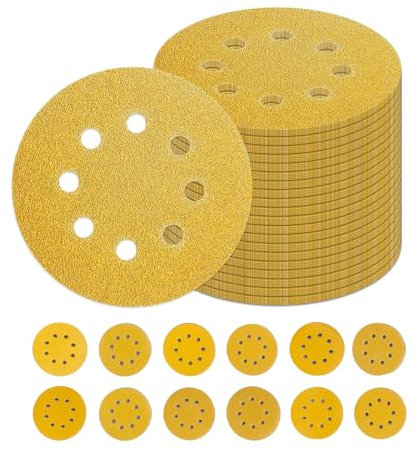 120 Pezzi Dischi abrasivi, 125mm, 10 x 40/60/80/100/120/150/180/240/320/400/600/800 Graniglie, con 8 Fori per Levigatrici Orbitali