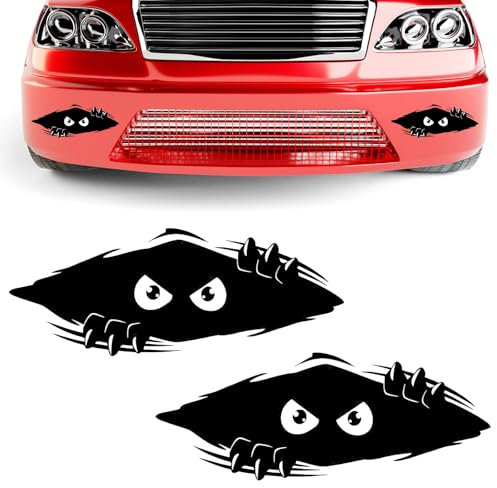TNSLAND 2 Pegatinas de Monstruo, Divertidas Pegatinas 3D de Dibujos Animados de Monstruos, Color Negro Resistentes al Agua, para ventana de coche, parachoques, portátiles y motocicletas (28 cm x 11)