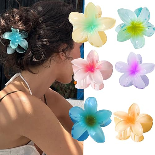 Haarspange Blume Ei-Blumen Haarklammer für Dickes Dünnes Haar,1 Stück rutschfeste Acryl niedliche Große klammern Haarspangen Frauen Mädchen Haarstyling Strand Party Pool Urlaub (6 Stück-B, One Size)
