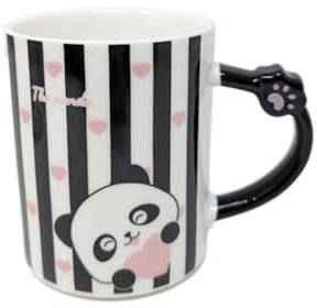 Tasse panda en céramique à rayures avec couvercle et cuillère, 355 ml, design adorable, parfait pour le thé, le café, le chocolat chaud