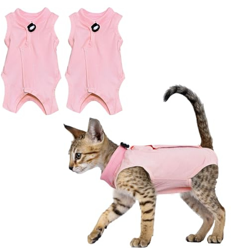2PCS Cat Professional Recovery Suit, Anti-licking Cat Vest, E-Collar Alternative for Cats, Recovery Suit Post Surgery for Abdominal Wounds or Skin Diseases