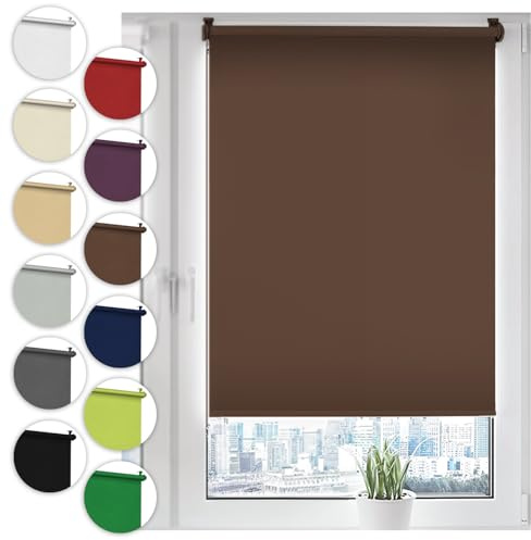 Verdunkelungsrollo Klemmfix ohne Bohren 95cm x 130cm Braun Verdunklungsrollo Fensterrollo Rollo Seitenzugrollo Klemmrollo für Fenster & Tür