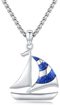 YueYuan Blaues Segelboot Halskette 925 Sterling Silber für Herren | Nautischer Schmuck mit Edelstahlkette, Geschenk zu Geburtstag, Weihnachten, Ostern, Vatertag und Valentinstag
