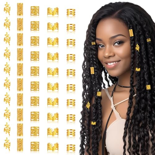 50 piezas de accesorios dorados para el cabello, joyería dorada para trenzas, joyería de rastas ajustables, clips de trenza, decoraciones para mujeres negras, hombres, festivales, decoraciones piratas