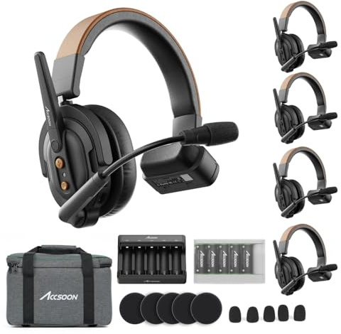Accsoon CoMo SE 2.4GHz Full-Duplex Wireless Intercom Headset System with ENC, 400m Range, 30H Battery - 1 Host & 4 Remote For 5 Users Team Communication for Film Crew, Live Events, Video Production