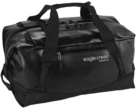 Eagle Creek Migrate Reisetasche 40L I Recyceltes wasserabweisendes Material I Rucksack-Funktion I 40 Liter Volumen I Midnight Black