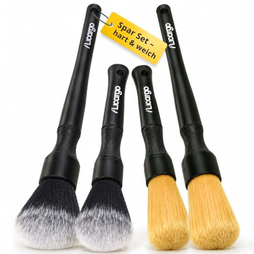 LICARGO Premium Detailing Pinsel Set Auto – 4 Reinigungspinsel für Innen & Außen – Ultraweiches & Festes Borsten-Set – Detailbürsten für Felgen, Motor, Innenraum – Professionelles Autopflege Set | Weich für Cockpit & Display, Hart für Felgen & Motorraum, 4 Pinsel in 2 Größen, Rutschfester Griff, Verliert keine Borsten