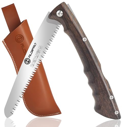 7 Professional Folding Hand Saw - SK5 High Carbon Steel Blade, Ergonomic Wenge Wood Handle, Leather Sheath | Survival Saw for Camping, Bushcraft, Pruning & Tree Trimming with Secure Lock