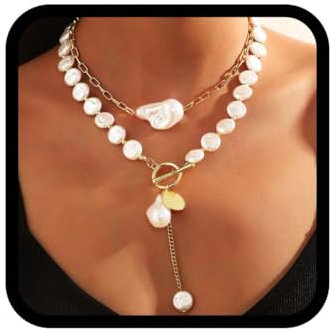 Reaky Perlenketten Goldfarbene mehrreihige Halskette Paillettenketten Accessoires für Damen