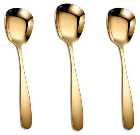 Haimusan 3 Pcs Stainless Steel Buffet Serving Spoon Long Handle Soup Spoons Cooking Spoon Kitchen Tool for Serving Kitchen Cooking Restaurant Banquet - Gold