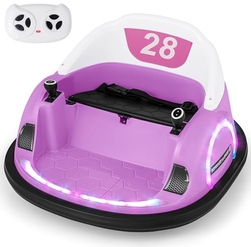 COSTWAY 12V Auto Tamponneuse Électrique Enfants avec Télécommande 2,4G, Voiture Tournante Bébé 360°avec Lumières Clignotantes & Musique, Démarrage Lent, Charge 25kg pour Enfants de 18 Mois+ (Rose)