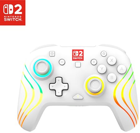 Turtle Beach Afterglow Wave kabelloser RGB-Controller, Nintendo Switch 2 | Weiß, Switch Lite/OLED, TMR-Thumbsticks, 20-Std.-Akku, 2 belegbare Rücktasten, Bewegungssteuerung, C-Button