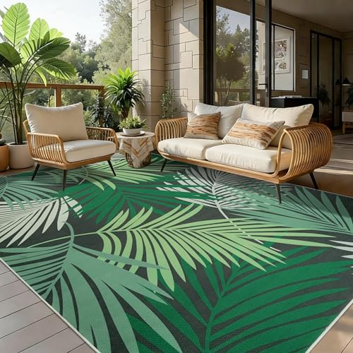 Cekene In & Outdoor Teppich Wetterfest Grün 160x230cm Outdoor Teppich für Garten Waschbare Teppiche Wohnzimmer rutschfest Sisal Teppich für Schlafzimmer Esszimmer Terrasse Hinterhof Deck