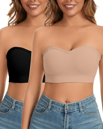 WOWENY Sujetador sin tirantes para mujer, sin aros, push up, acolchado, sin costuras, con tirantes transparentes, acolchado fijo