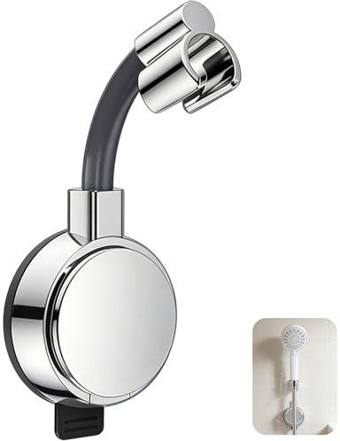 Support Pommeau De Douche Ventouse Sans Perçage, Porte Douchette Mural Rotatif 720° Réglable, Fixation Ultra Forte Réutilisable, Accessoire Salle De Bain Universel ABS Argent