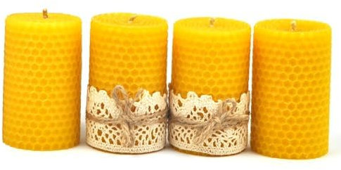 Xanty Little Joy Bienenwachskerzen, 4 goldene Kerzen aus 100% Bienenwachs, Wabenkerzen, Stumpenkerzen, 6 Stunden/Kerze Brenndauer, Gold-Gelb Adventskerzen (8 cm x 5 cm)