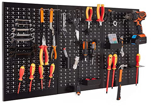 VonHaus Tool Pegboard - 44pc - Shed and Garage Wall Storage Board - Secure Organiser Wall Mounted for Hand Hammer, Screwdrivers, Wrenches, Spanners, Bits - Tool Board