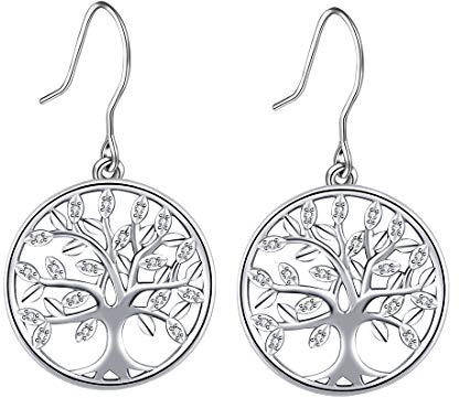 Boucles d'oreilles Pendantes Femme et Filles, Arbre de Vie Boucle d'oreille Argent 925, Beaux Bijoux de CELESTIA, Cadeaux d'anniversaire/Fête des Mères/Parenté, Arbre Généalogique