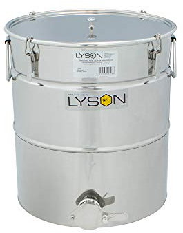 LYSON Honigabfüller, Honigeimer, Abfüllkübel, Abfüllbehälter für Honig mit konischem Boden, Abdeckung, Dichtung und Klammern aus Edelstahl TYPE (304) – Absetzbehälter 30l (ca. 40 kg)