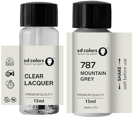 SD COLORS Berggrau 787 Ausbesserungslack, 15 ML, Reparatur-Pinsel, Farbcode 787 Berggrau (Farbe + Lack)