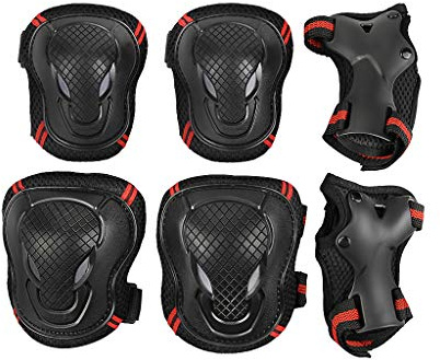 Liying Damen Herren Protektoren Set Schützer Set 6pcs Knieschoner Ellenbogenschützer Handgelenkschoner für Kinder und Jugendliche (L = Schwarz + Rot)