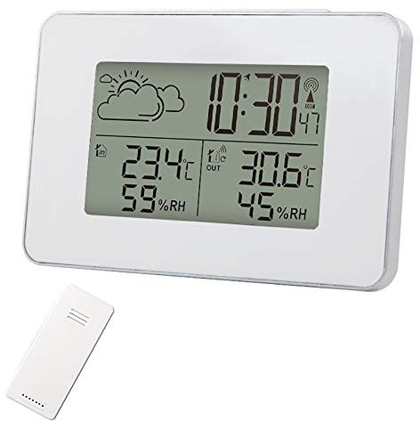 sveglia digitale Stazione Meteorologica Wireless, Termometro Da Esterno Per Interni Segnale Di Ricezione DCF, Orologio Con Indicatore Di Temperatura E Umidità Con Meteo, Per Cucina Camera Da Letto