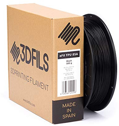 3DFILS - Filamento flexible para impresión 3D eFil TPU 85A: 1.75 mm, 500 g, Negro