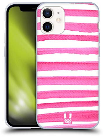 Head Case Designs Pennellate Rosa Acquarello A Strisce Custodia in Gel [Protezione di Grado Militare] Compatibile con Apple iPhone 12 Mini E Compatibile con MagSafe