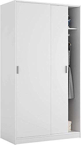 Mobelcenter – Armario 2 Puertas Correderas – Armario Matrimonio o Juvenil Acabado Color Blanco – Medidas: Ancho: 100 cm x Fondo: 50 cm x Alto: 200 cm - (0985)